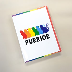 Carte de voeux chat Purrride LGBTQ+ Pride, carte Friend Pride, carte d'encouragement Gay Pride