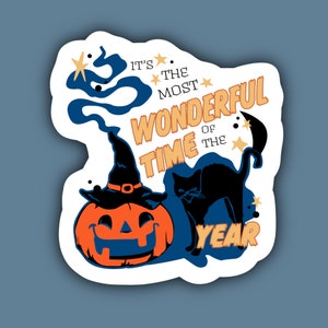Sticker C'est la plus belle période de l'année, Sticker Halloween Jack O' Lantern, Sticker chat noir effrayant