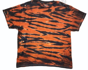 Tiger stripes, black and dark orange tie dye hippie unisex t-shirt