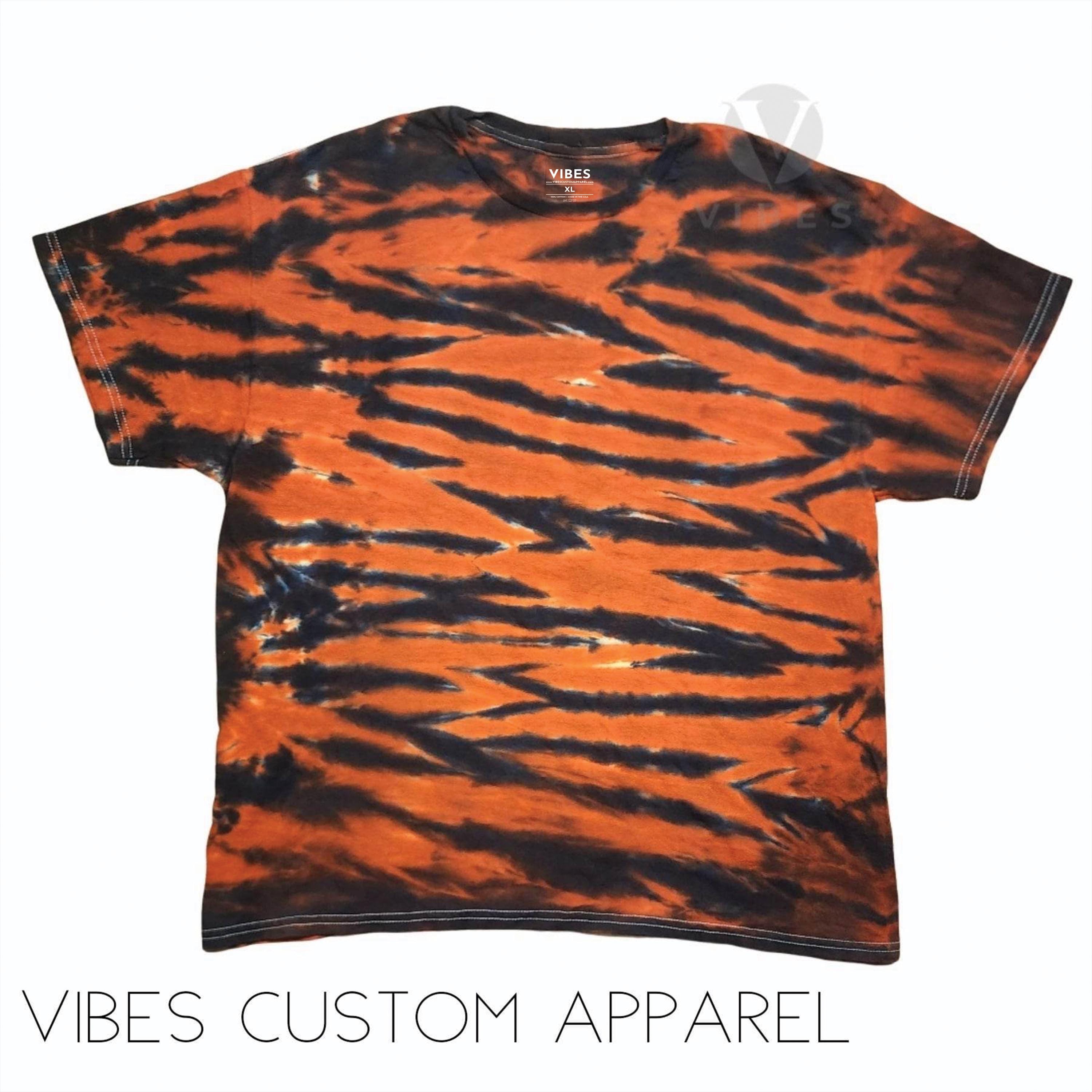 Tiger Stripes, Black and Dark Orange Tie Dye Hippie Unisex T-shirt