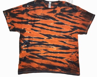 Toddler and Youth Tiger stripes, black and dark orange tie dye hippie unisex Kids t-shirt