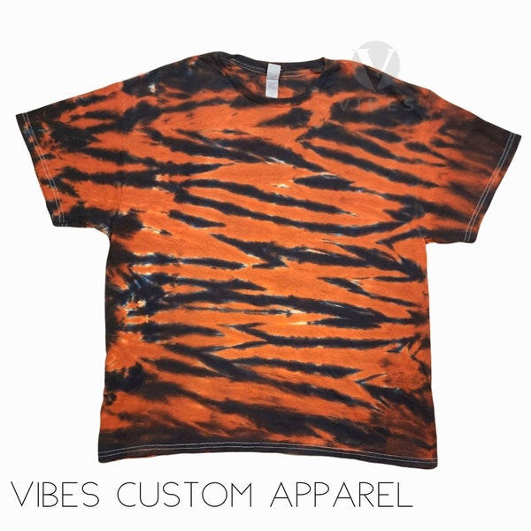 Toddler and Youth Tiger stripes, black and dark orange tie dye hippie unisex Kids t-shirt