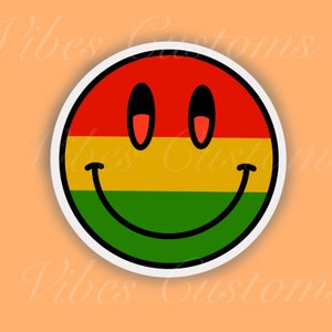 Rasta stoner smiley face 3 inch white background water resistant sticker