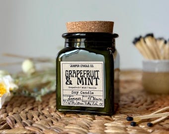 Grapefruit & Mint Soy Candle, Citrus Scented Candle, Summer Candle, Nontoxic Soy Candle