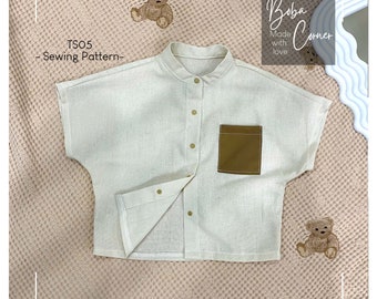 Short-sleeved shirt size 1-10 years, Boy Girl Shirt pattern Pdf sewing , Children Shirt, Baby Shirt