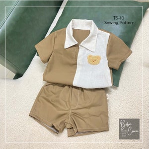 Conjunto de camisa y pantalón, Camisa de manga corta talla 1-10 años, Patrón de camisa niño niña Pdf cosido, Camisa infantil, Camisa bebé, A4, A0, Carta