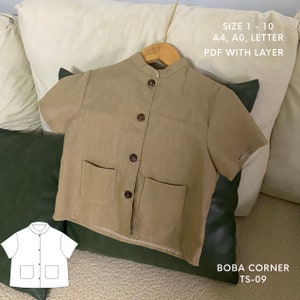 Camisa manga corta talla 1-10 años, Camisa niño niña patrón costura Pdf, Camisa niño, Camisa bebé, A4, A0, Carta