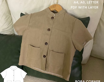 Short-sleeved shirt size 1-10 years, Boy Girl Shirt pattern Pdf sewing , Children Shirt, Baby Shirt, A4, A0, Letter