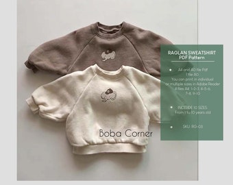 Raglan sweatshirt patroon, kinder sweatshirt naaipatroon, baby sweatshirt naaipatroon, baby sweatshirt patroon, sweatshirt patroon