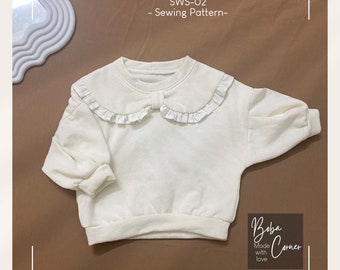 Sweatshirt pattern with collar, Girls Sweatshirt Sewing Pattern, Baby sweatshirt sewing pattern, , Baby sweatshirt pattern