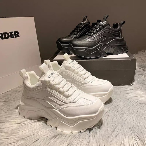 All Black Sneakers, All White Sneakers,Women's Chunky Sneakers, Thick Bottom Platform Vulcanize Shoes Fashion Running Shoe for Woman
