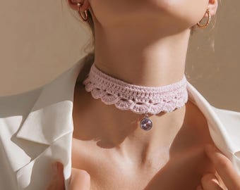 Handmade Delicate Crochet Choker Necklace | Handmade Cotton Lace Beaded Necklace | Romantic and Feminine Choker Necklace