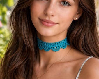 Handmade Delicate Crochet Choker Necklace | Handmade Cotton Lace Beaded Necklace | Romantic and Feminine Choker Necklace