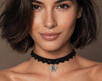 Handmade Delicate Crochet Choker Necklace | Handmade Cotton Lace Beaded Necklace | Romantic and Feminine Choker Necklace