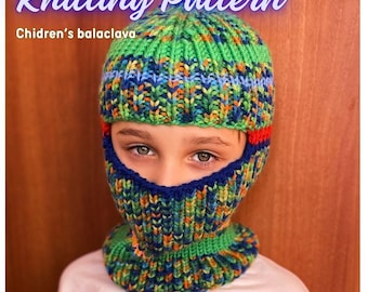 KNIT Pattern for Children&#39;s balaclava, Knitting Pattern PDF Instruction, DIY Written Tutorial, Hat Knitting Pattern, for 7-12 years old