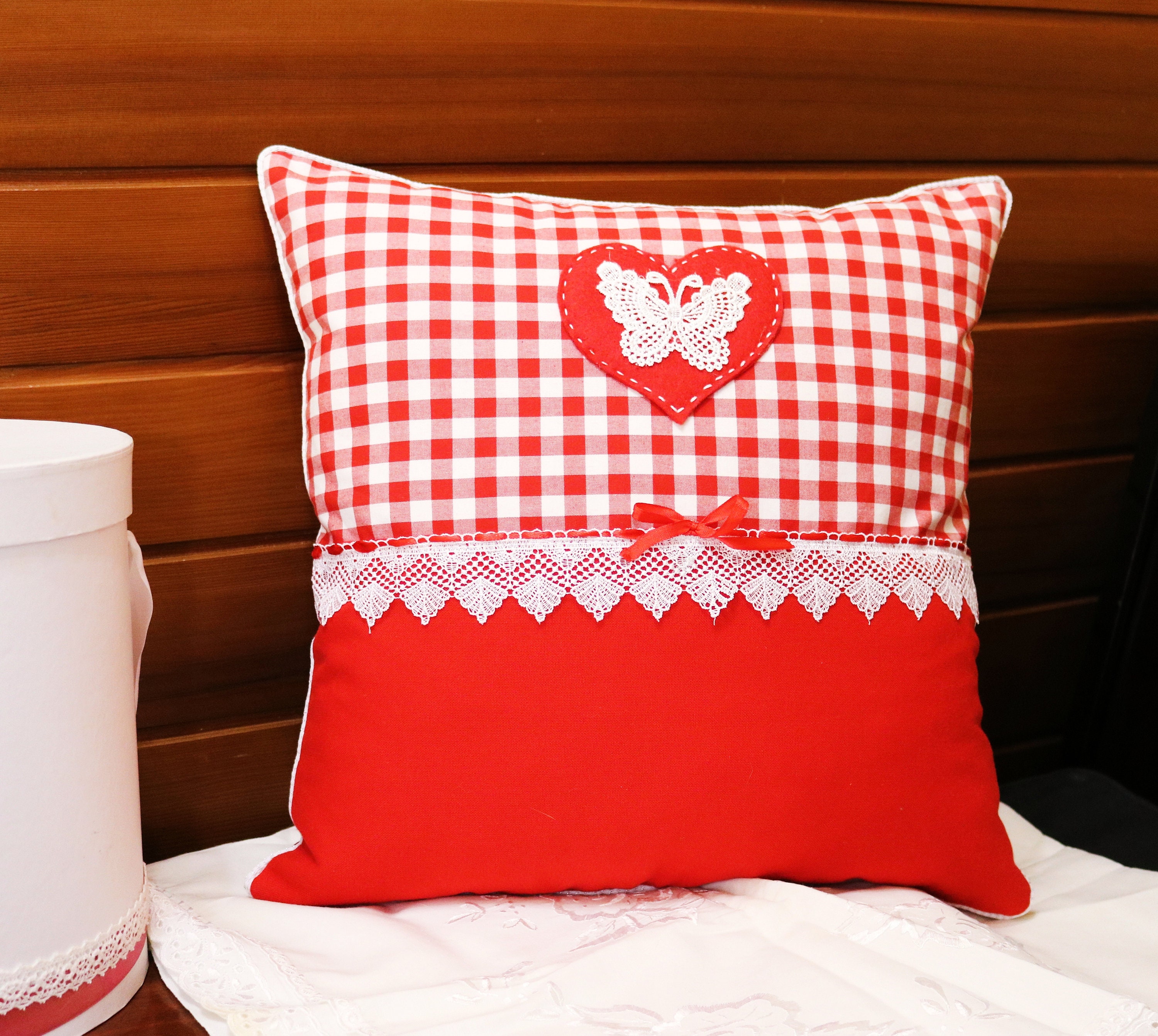 Kissen Im Landhausstil Weiß&Rot Karo Kissenbezug Rustikaler | Etsy