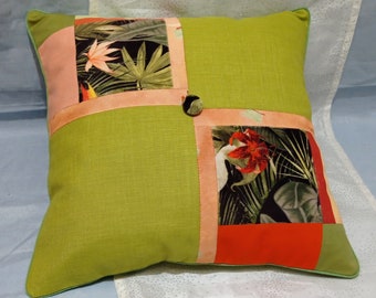 Decorative Tropical Pillow, Bright Summer Accent, Exotic Pillowcase, light Green Orange, Tropical Leaves Accent Pillow for sofa