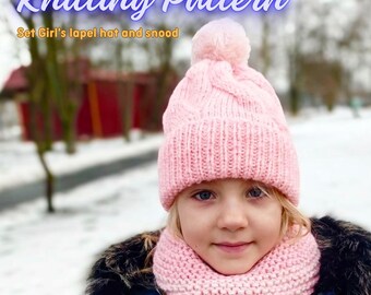 KNIT Pattern for Girl&#39;s lapel hat and snood, Knitting Pattern PDF Instruction, DIY Written Tutorial, Hat Knitting Pattern, for 3-6 years old
