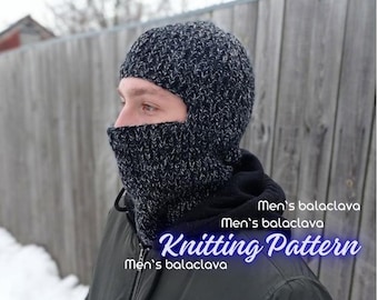 KNIT Pattern for men&#39;s balaclava, winter full face mask, Knitting Pattern PDF Instruction, DIY Written Tutorial, Hat Knitting Pattern