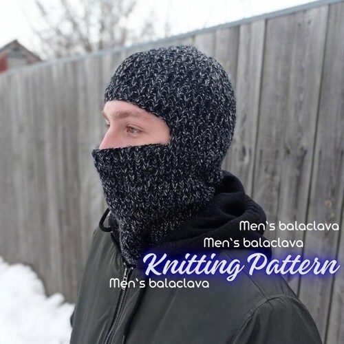 KNIT Pattern for men's balaclava, winter full face mask, Knitting Pattern PDF Instruction in English, DIY Written Tutorial