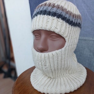 Balaclava knitted women&#39;s wool, merino, face mask, winter full face mask, milky white, ski mask, face mask, Delivery from Europe