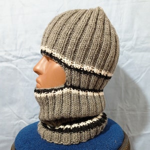Hand-knitted wool balaclava hat unisex, Face mask, winter full face mask for men or women, grey ski mask, face cover, delivery from Europe