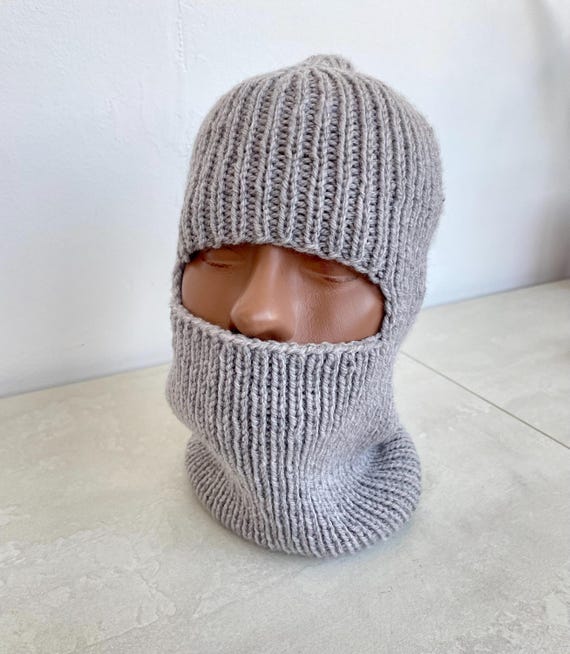Hand-knitted Balaclava for Men, Ski Mask, Wool Angora, Anatomical