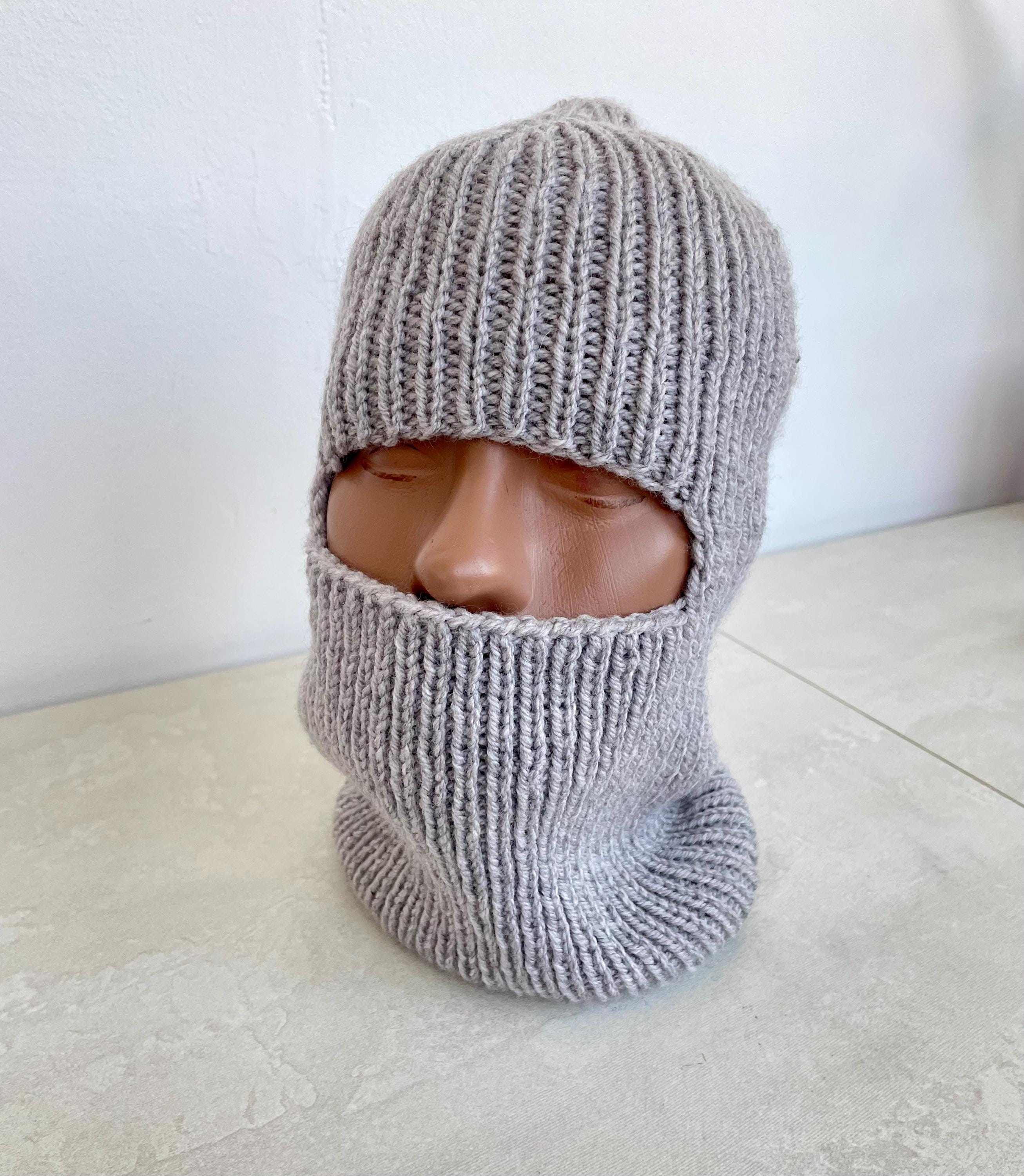 Hand-knitted Balaclava for Men, Ski Mask, Wool Angora, Anatomical
