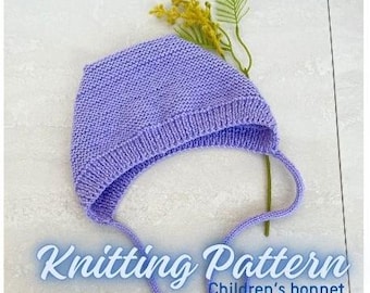 KNIT Pattern for children&#39;s bonnet, Cute Warmer Head for Kids, for ages 0 to 12 years Knitting Pattern PDF Instruction, DIY Written Tutorial