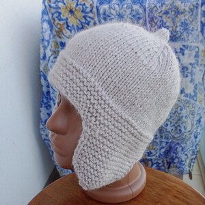 Winter hat with earflaps, knitted, women&#39;s light gray hat, for girls, beanie with ears, warmer, ofter, amazing quality, delivery from Europe