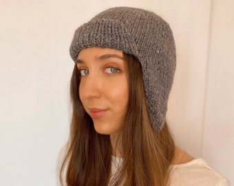 Hand-Knitted Hat with Earflaps for women, Merino Angora, different colors,  Winter Ski Cap