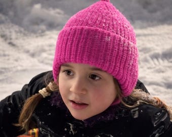 Hand-knitted pixie Style Knit Beanie with Cuff, anatomical ear Fit and Pointed Top, girls winter knit hat