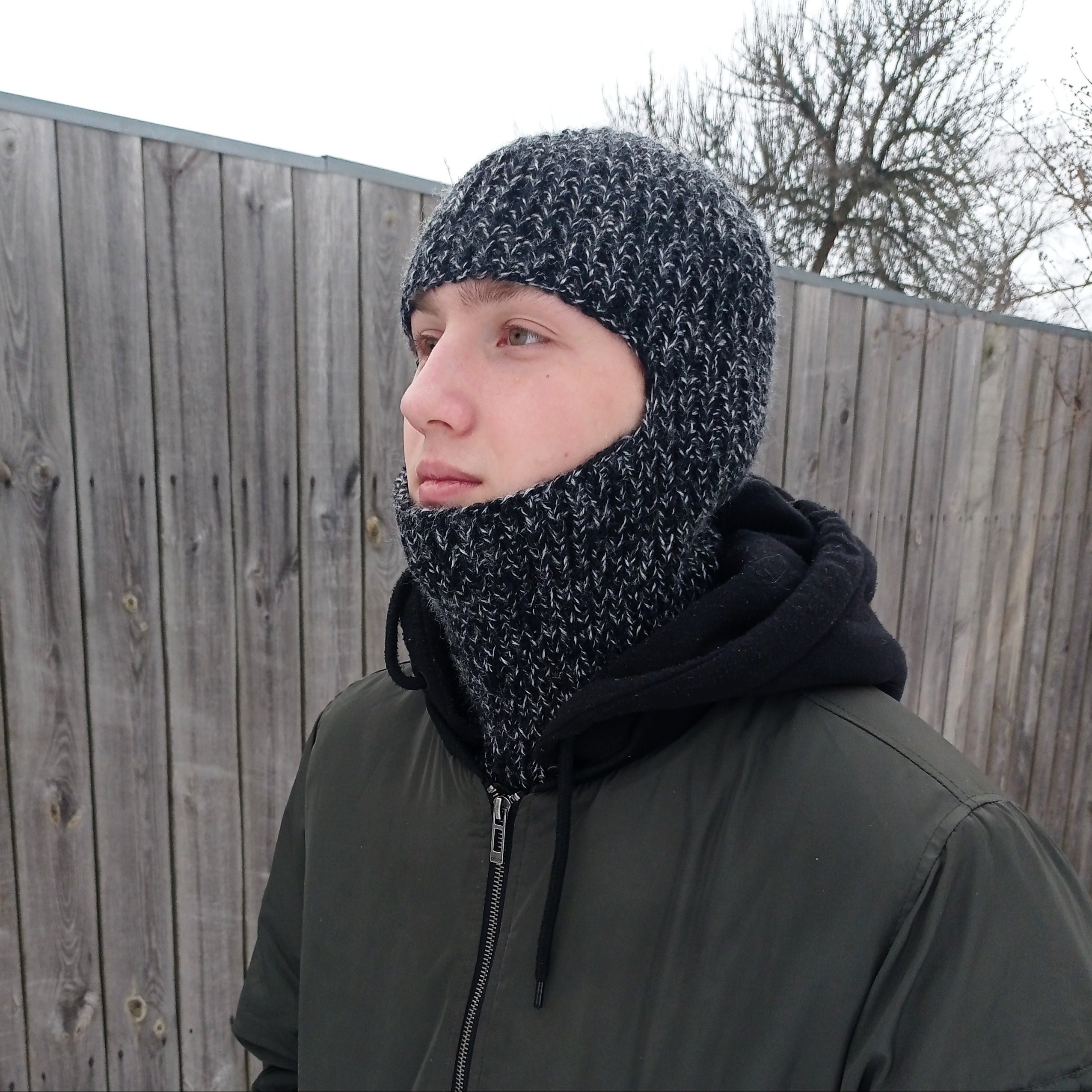 Hand-knitted Balaclava for Men, Ski Mask, Wool Angora, Anatomical