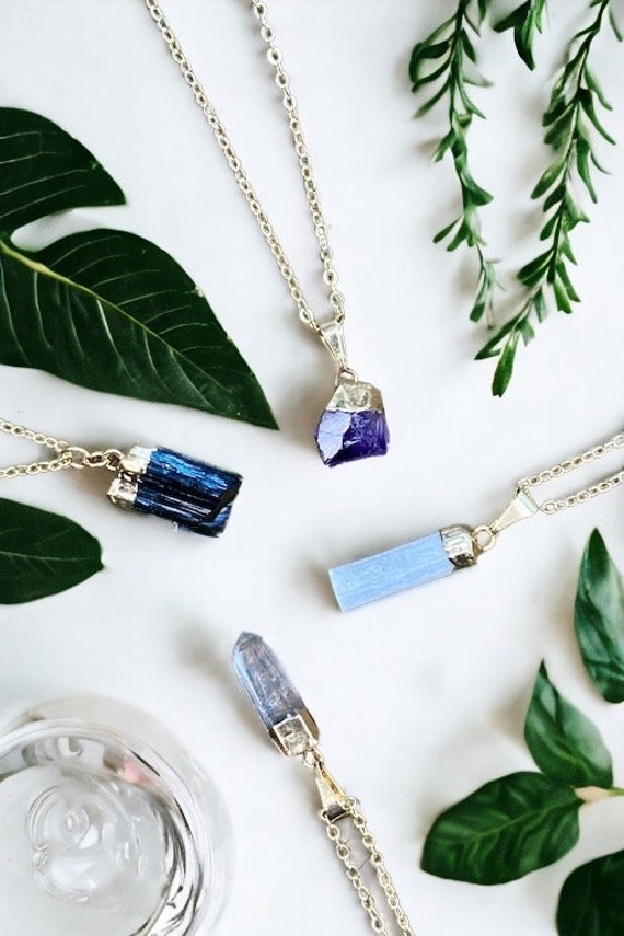 Raw Crystal Pendant Necklace | Amethyst Necklace | Black Tourmaline Necklace | Clear Quartz Necklace | Selenite Necklace | BOHO