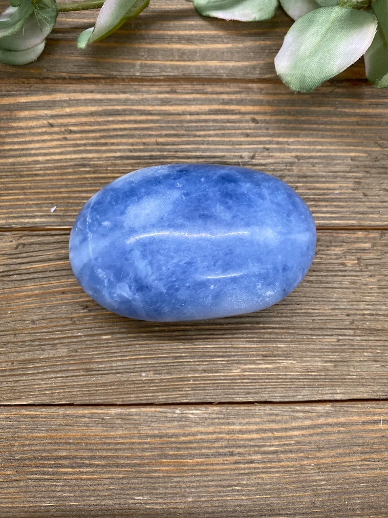 Blue Calcite Palm Stone 2 1/2" 4-8 Oz Massage Rock Throat Chakra Healing Crystal