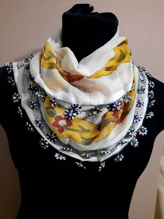 Turkish scarf ,silk embroidery ,embroidery