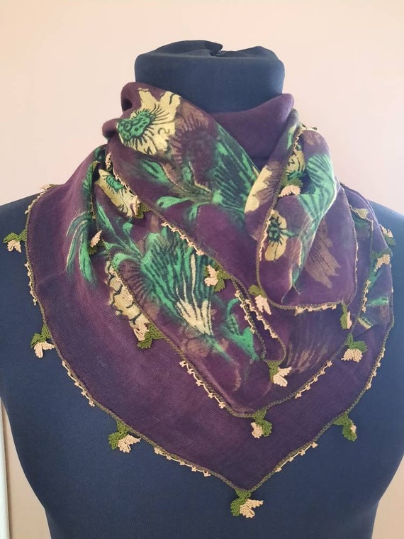 Antique scarf , anatolian silk embrodery ,blocprin