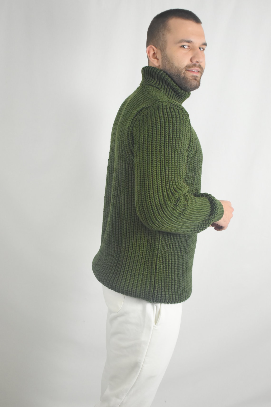 Turtleneck Heavy Cotton Wool Blended Men's Knitwear Etsy