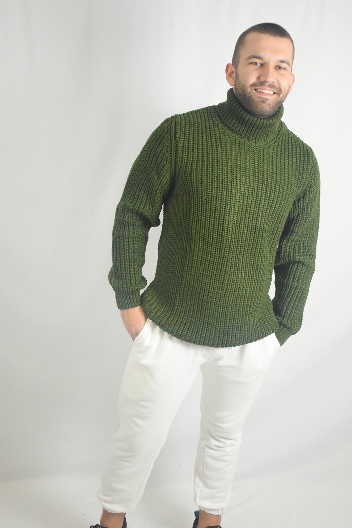 Turtleneck Heavy Cotton Wool Blended Men's Knitwear Etsy