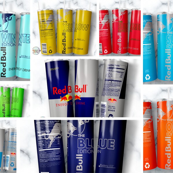 Energy Drink - Red Bull Custom Becher mit Strohhalm und Deckel - Energy Drink Designs, mehrere Optionen verfügbar!
