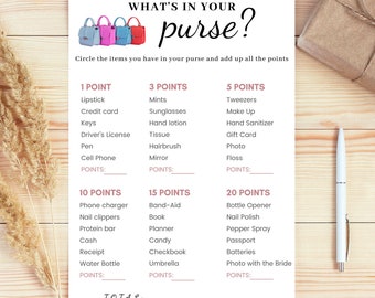 What's In Your Purse Bridal Shower Game, Purse Game, Bridal Shower Games, Digital Print