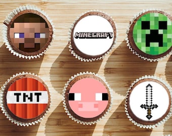 Minecraft Themed Edible Toppers ROUND PRE-CUT