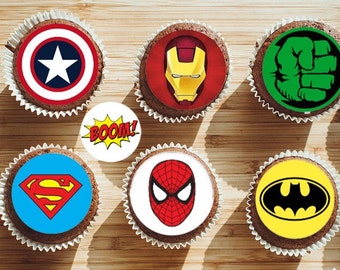 Superhero Themed Edible Toppers ROUND PRE-CUT