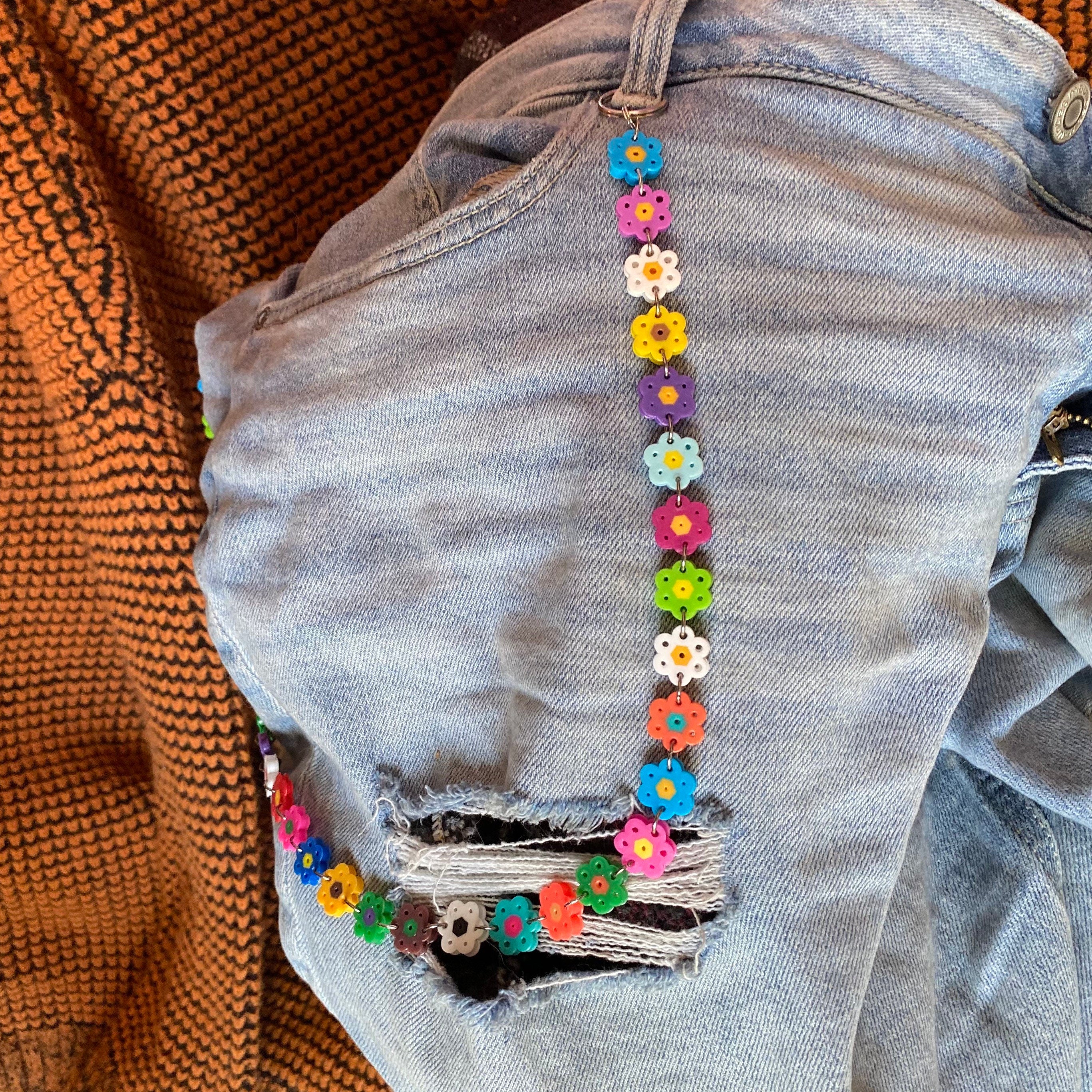 Rainbow Daisy Jean Chain Super Cute and Fun Perler Bead Daisy Jean Chains  22 Inches Long With Heavy Duty Jump Rings and Extra Flowers 
