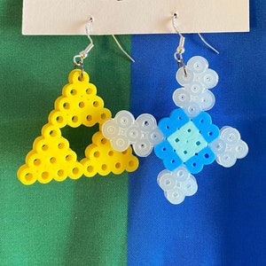 Legend Of Zelda earrings - mix matched Navi and Triforce symbol Perler Beads