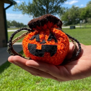Jack-o-Lantern Dice/Trinket Bag - Crochet DnD Halloween Pumpkin