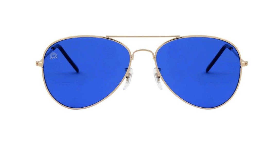Blue Aviator Mood-boosting Sunglasses With Protective Chakra Bag