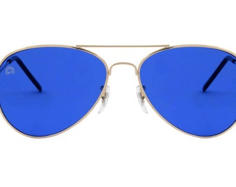 Blue Aviator Mood-Boosting Sunglasses with Protective Chakra Bag