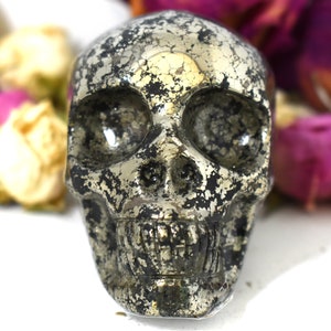 Speckled Pyrite Skull - Prosperity Crystals - Abundance, Fortune, Money, Luck - Solar-Plexus Chakra