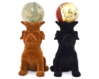 Velvet Dog Sphere Stands/Crystal Ball Holder (Black and Brown Pugs)